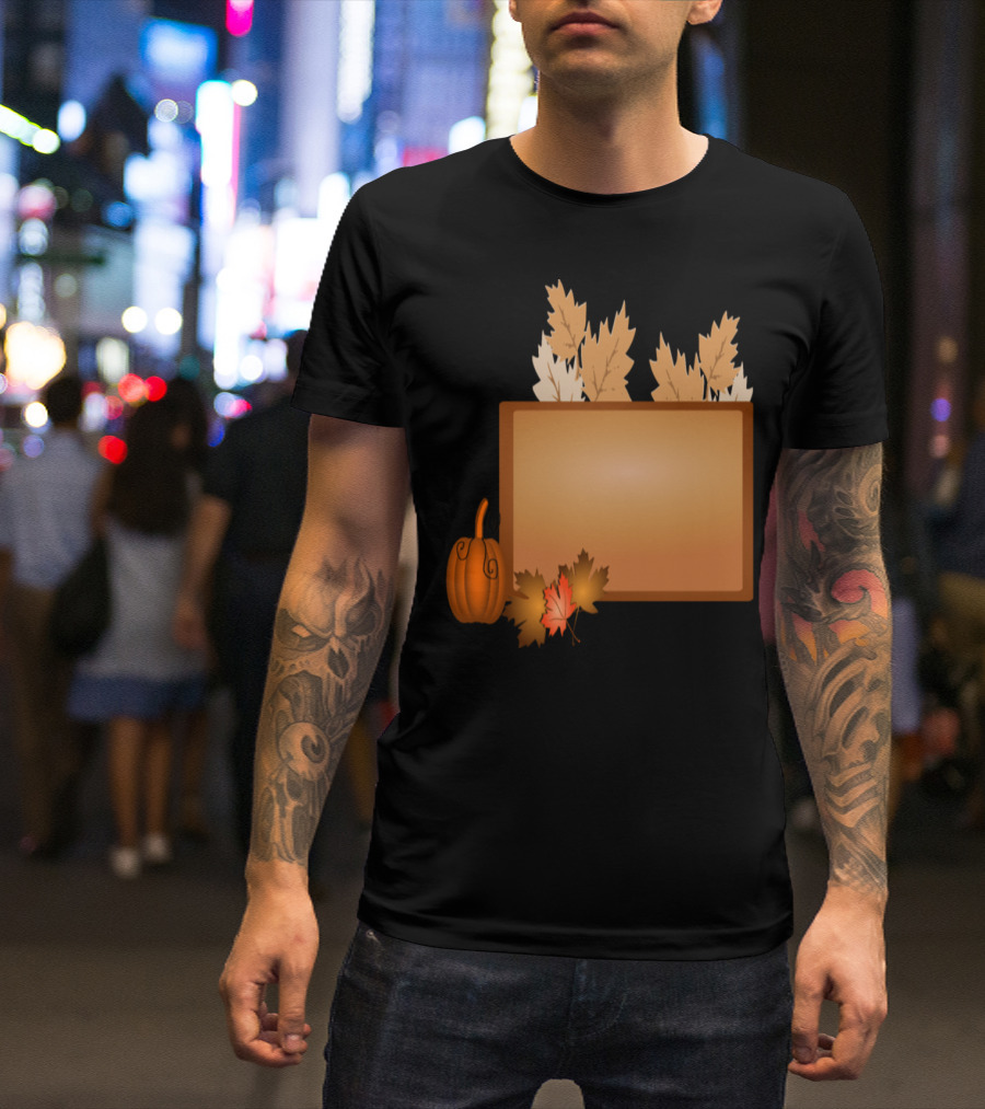 Halloween Pumpkin With Autumn Leaves And Banner T-Shirt