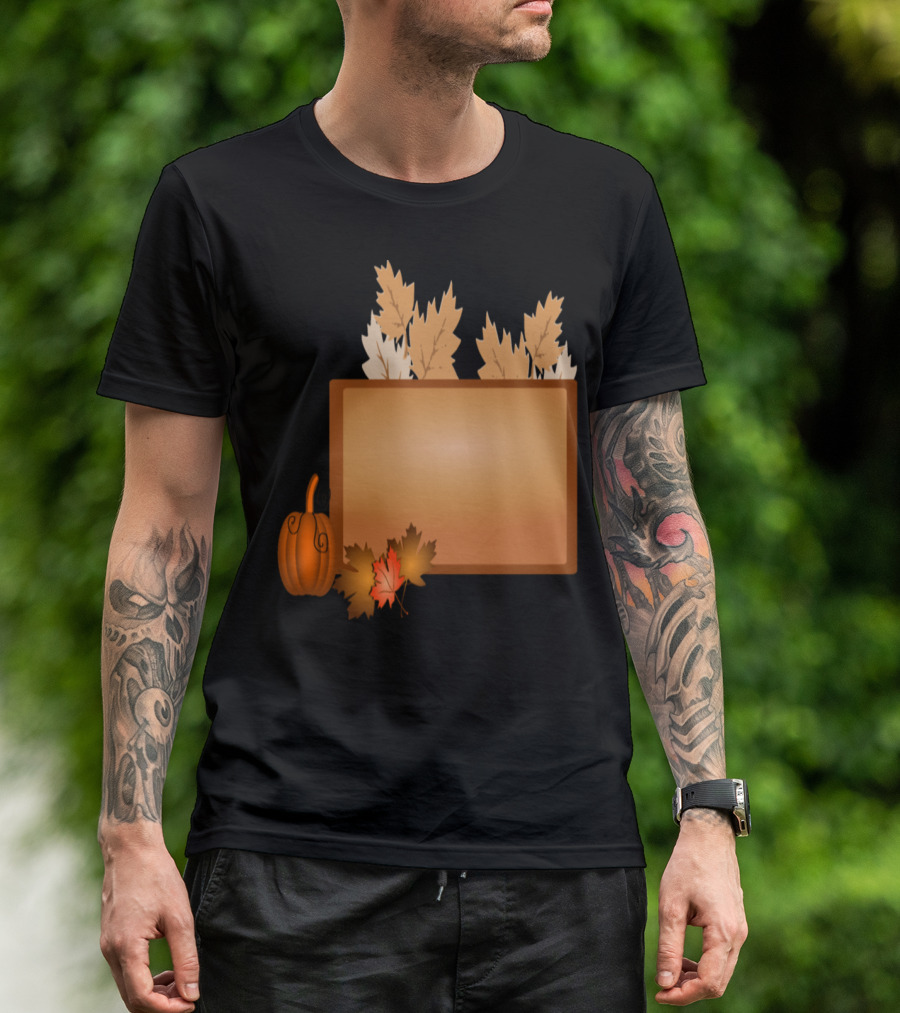 Halloween Pumpkin With Autumn Leaves And Banner T-Shirt