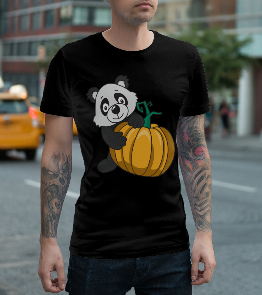 Halloween Panda Bear Holding Pumpkin T-Shirt
