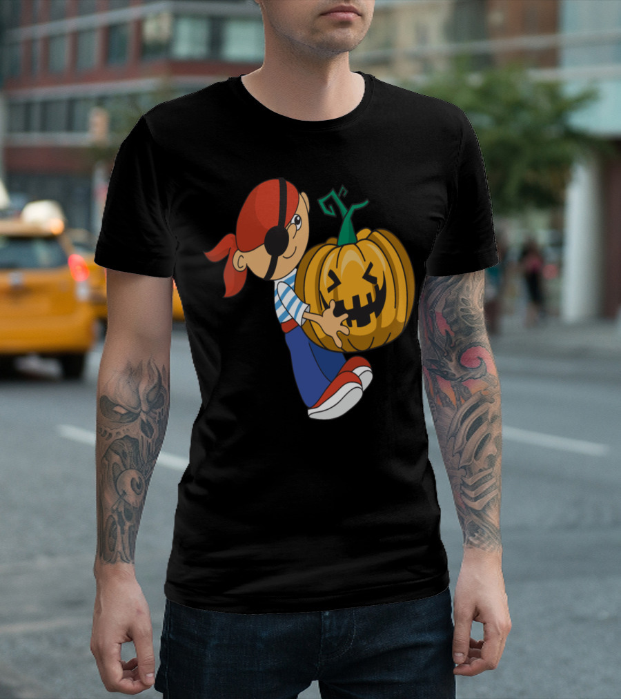 Playful Pirate with Grinning Pumpkin Halloween Fun T-Shirt