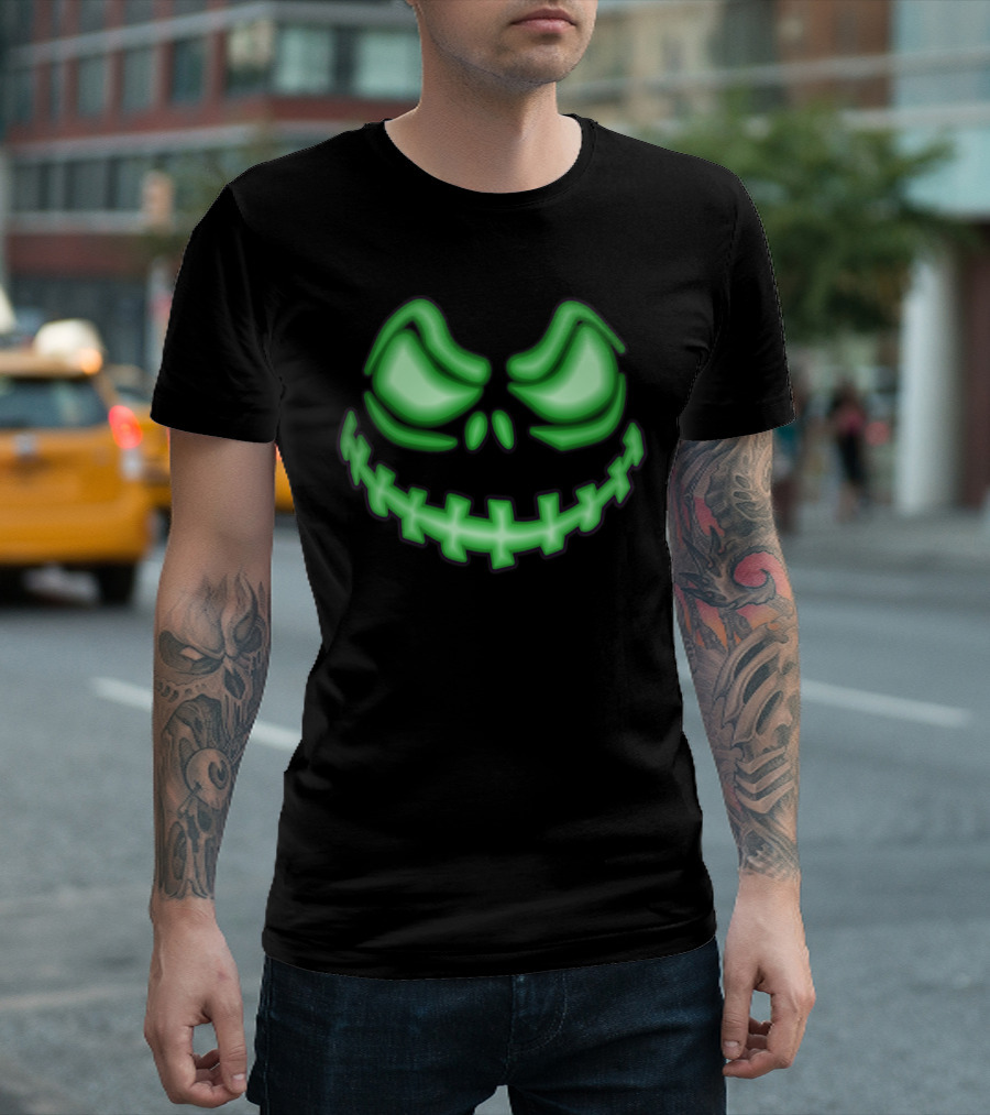Green Glowing Halloween Pumpkin Face T-Shirt