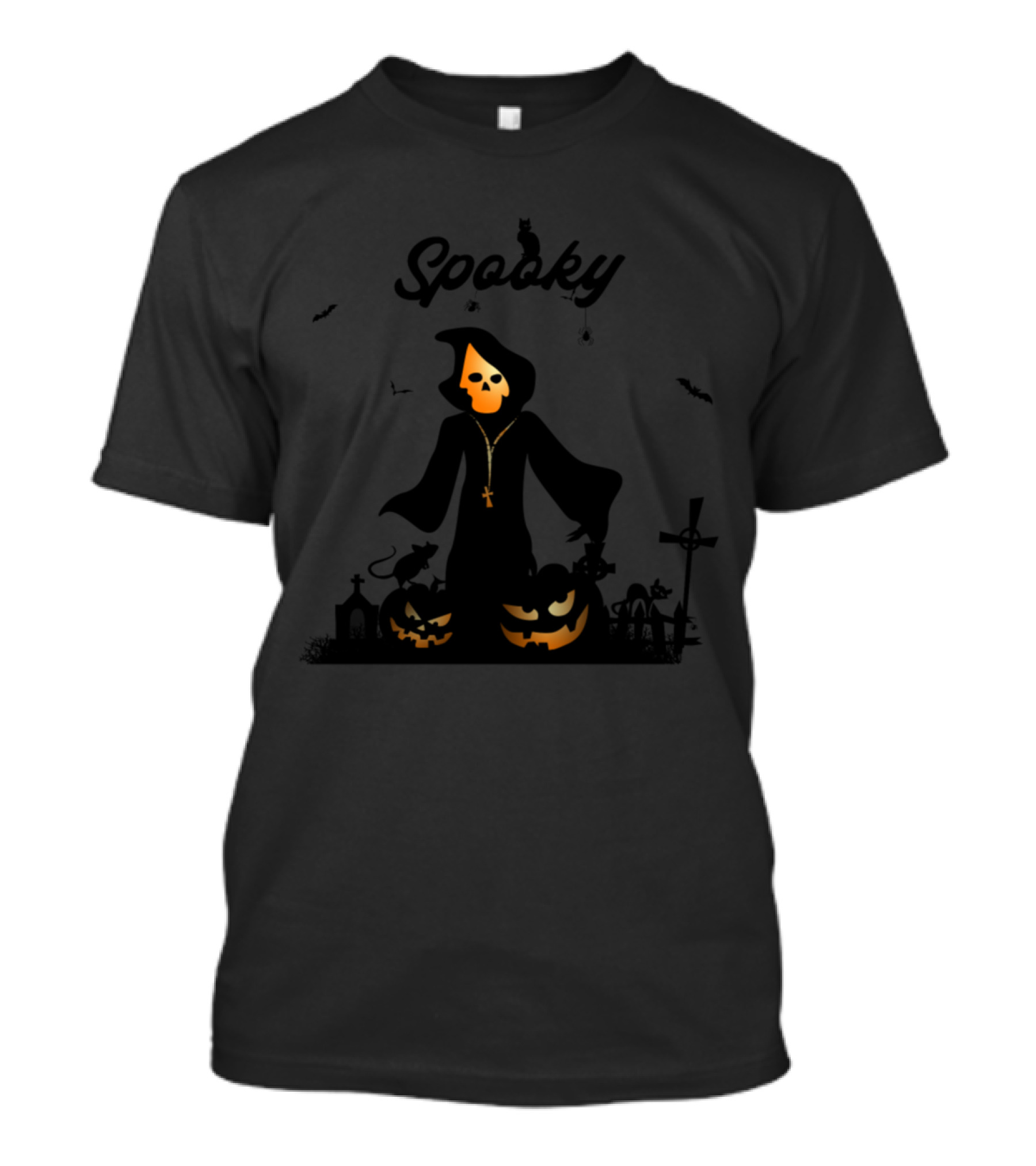 Spooky Skeleton With Pumpkins And Bats Halloween T-Shirt