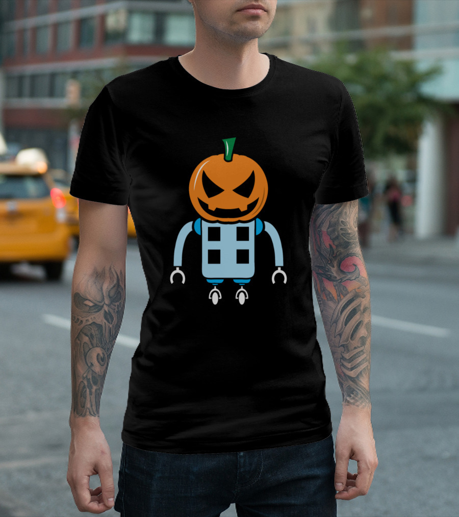 Halloween Robot Pumpkin Head T-Shirt