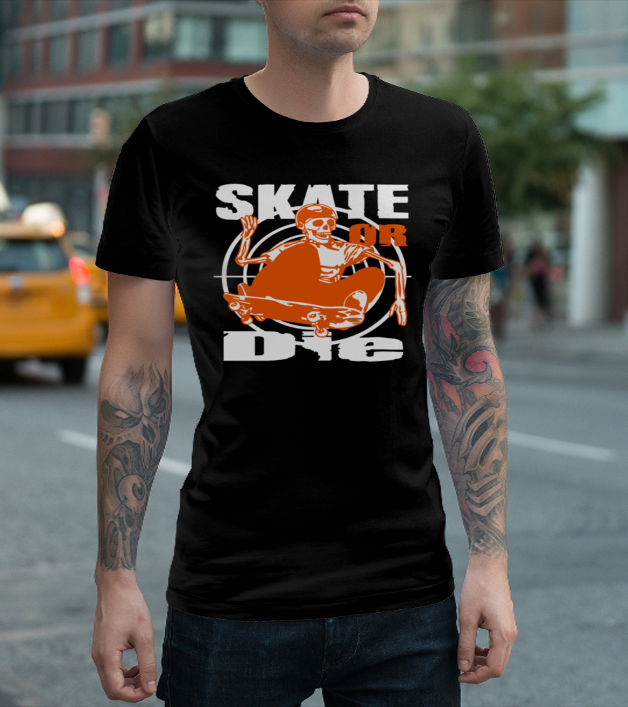 SKATE OR DIE Skeleton Skateboarder T-Shirt