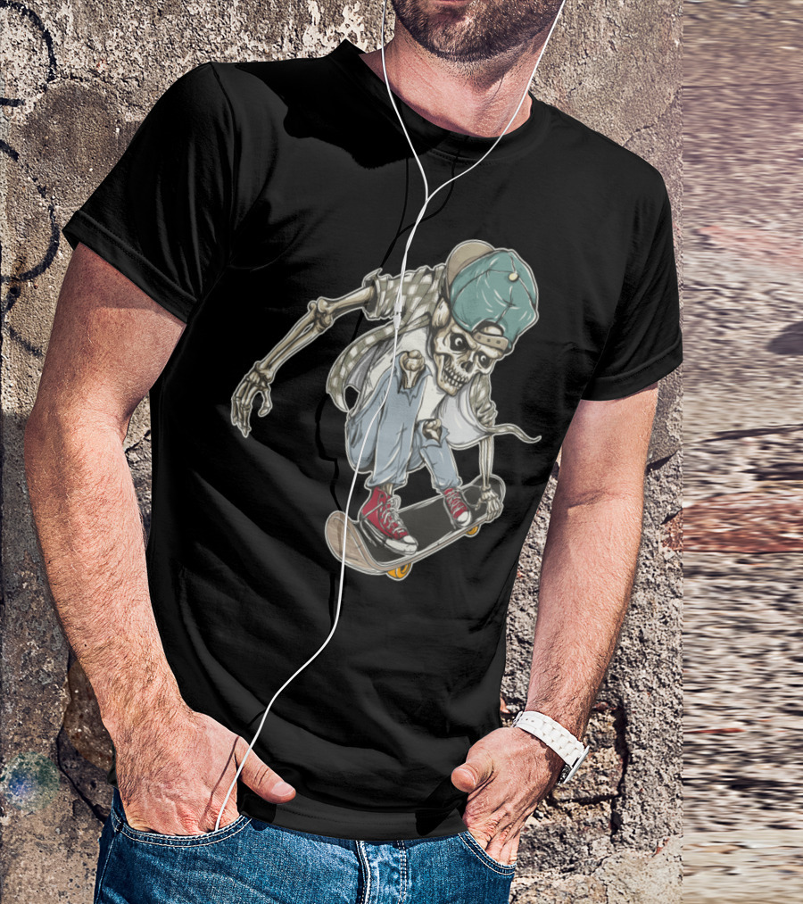 Skeleton Skater In Cap And Sneakers On Skateboard T-Shirt