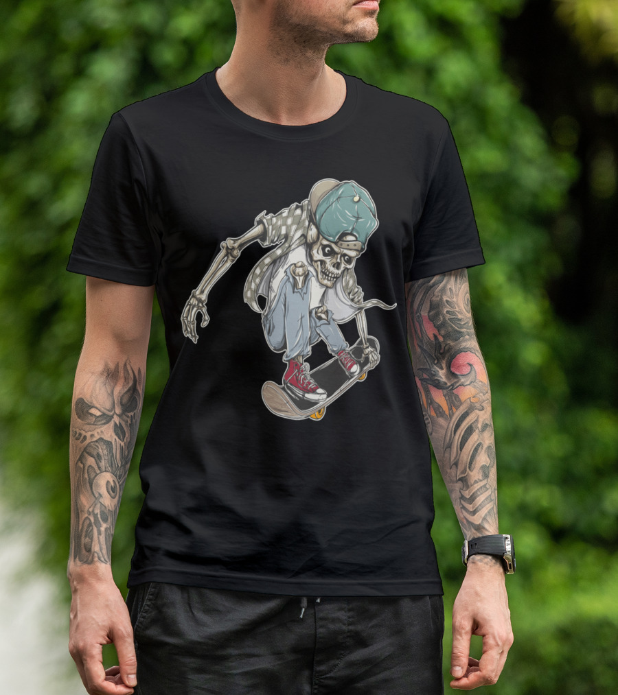 Skeleton Skater In Cap And Sneakers On Skateboard T-Shirt