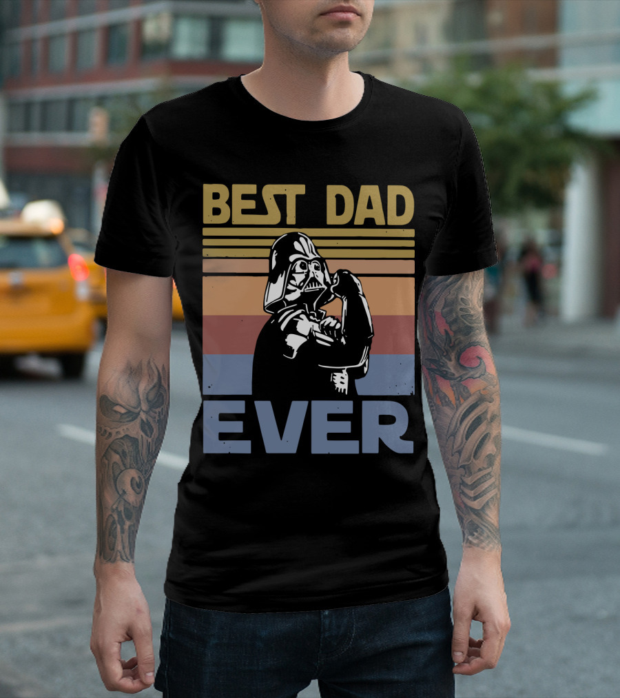 Vintage Best Dad Ever Darth Vader Retro Stripes T-Shirt