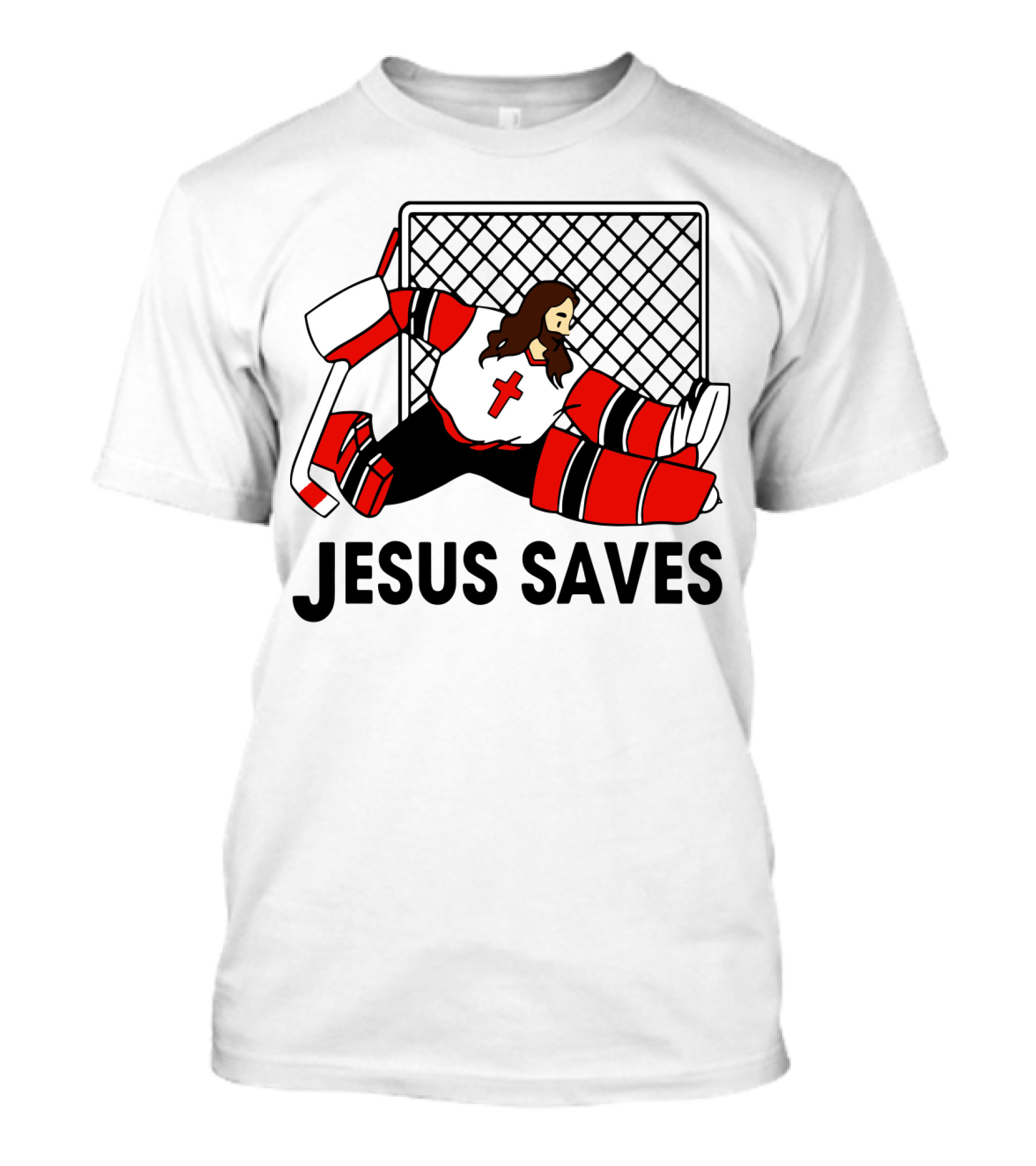 Hockey Jesus Saves Goalkeeper With Cross Motif In Action T-Shirt