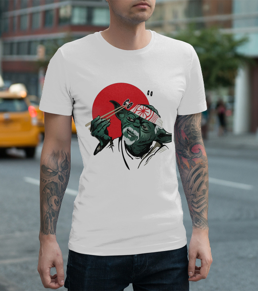 Master Yoda With Chopsticks Karate Kid Miyagi Headband Red Circle T-Shirt