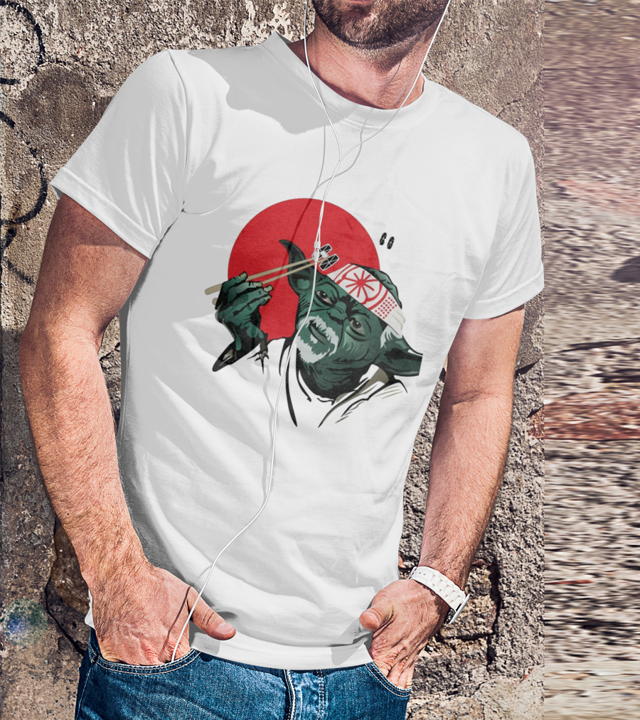 Master Yoda With Chopsticks Karate Kid Miyagi Headband Red Circle T-Shirt