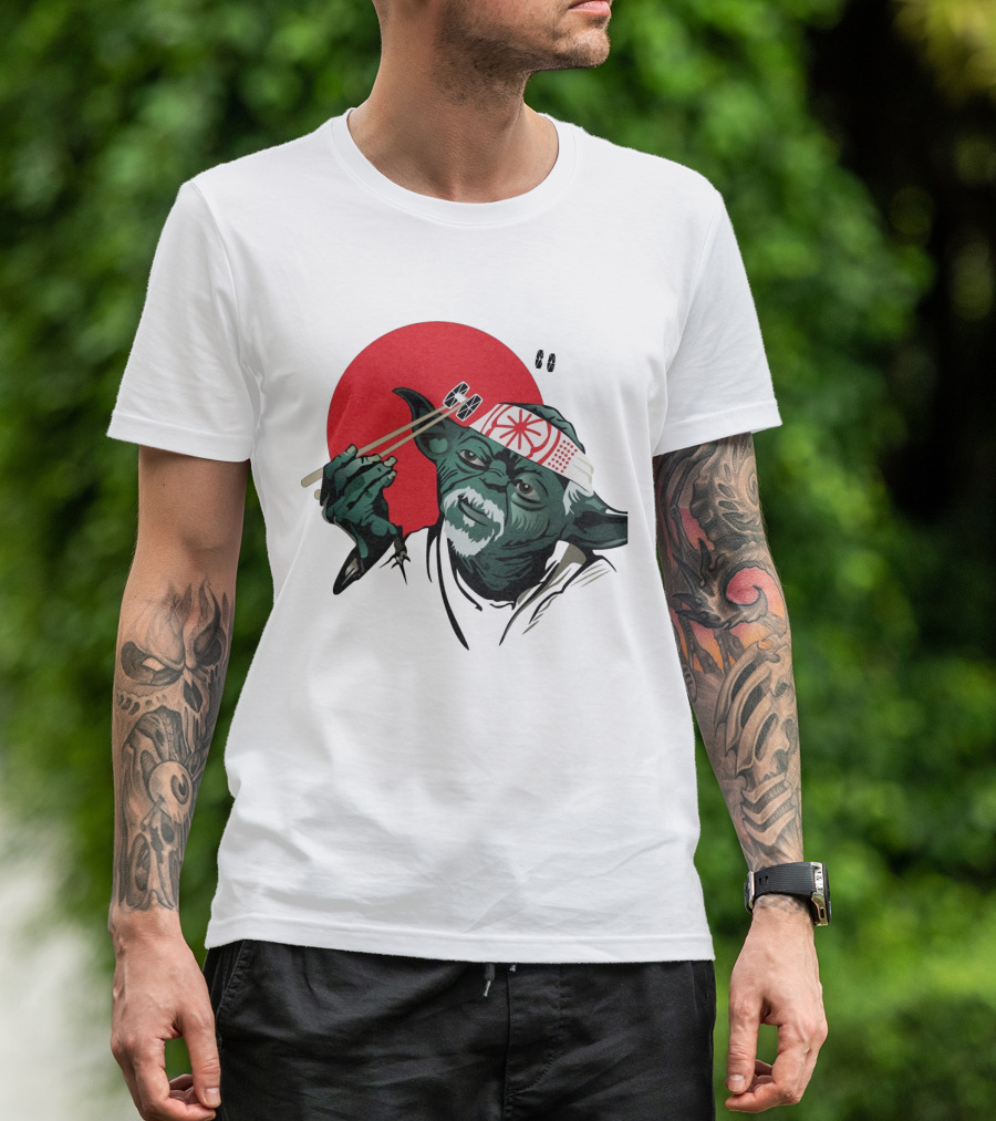 Master Yoda With Chopsticks Karate Kid Miyagi Headband Red Circle T-Shirt
