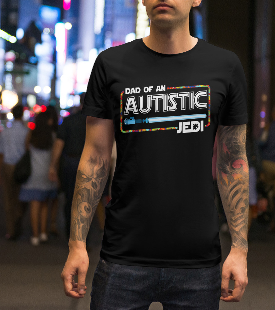 Dad Of An Autistic Jedi Lightsaber Puzzle Piece T-Shirt