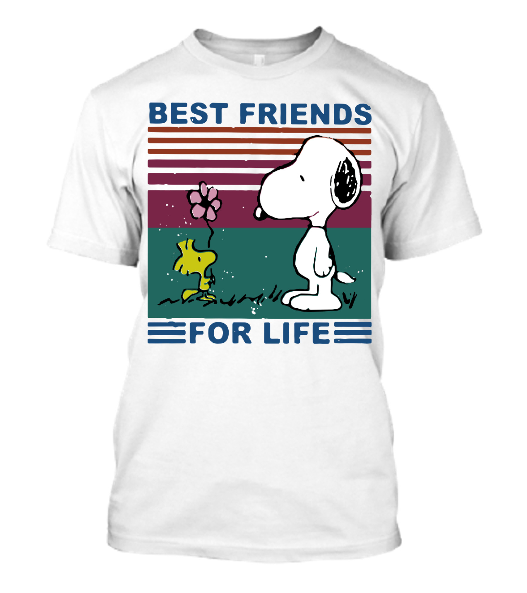 Best Friends For Life Snoopy Woodstock Vintage Retro Stripes T-Shirt