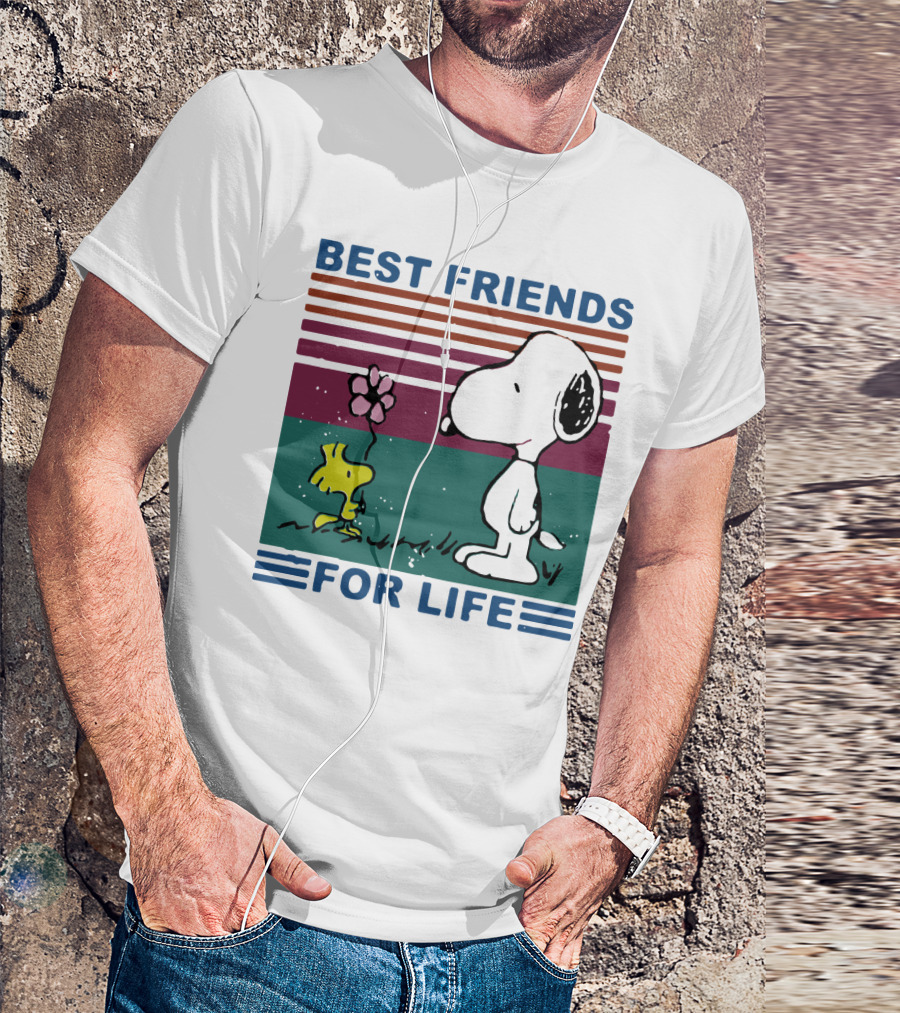 Best Friends For Life Snoopy Woodstock Vintage Retro Stripes T-Shirt