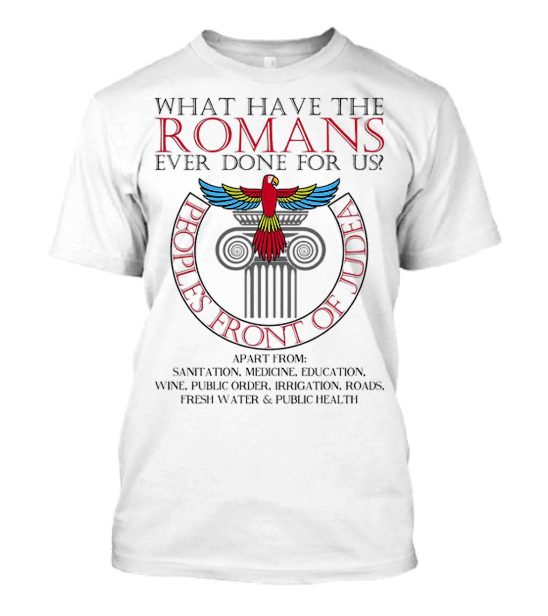What Have The Romans Ever Done For Us Peoples Front Of Judea Apart From Sanitation Medicine Education Wine Public Order Irrigation Roads Fresh Water Public Health T-Shirt