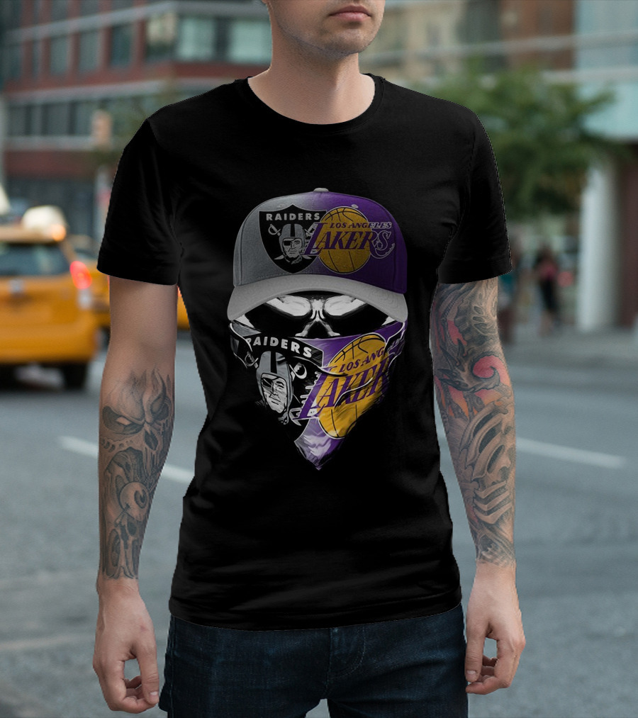 Skull Raiders Los Angeles Lakers Cap And Bandana Combo T-Shirt