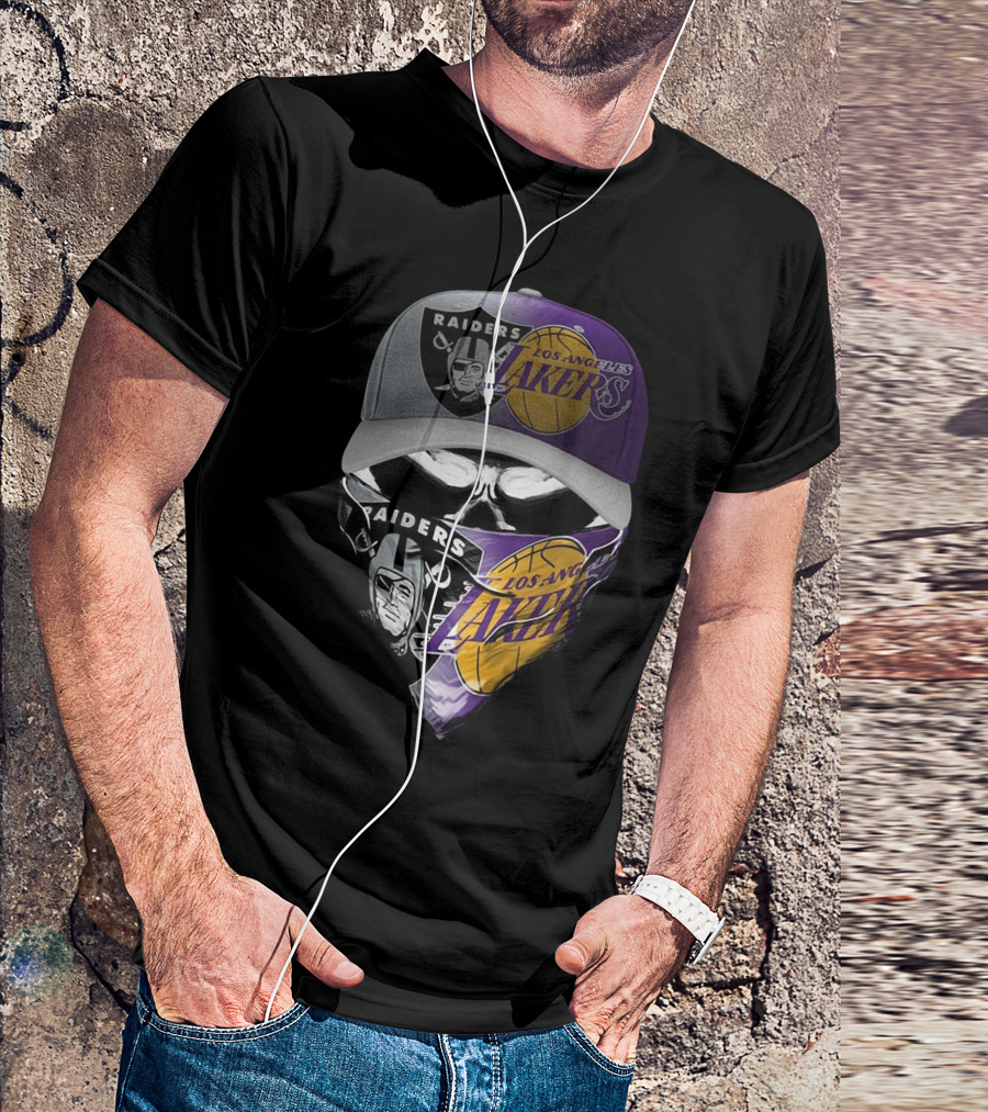 Skull Raiders Los Angeles Lakers Cap And Bandana Combo T-Shirt