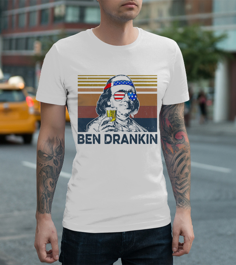 Ben Drankin Vintage Patriotic Sunglasses and Beer T-Shirt