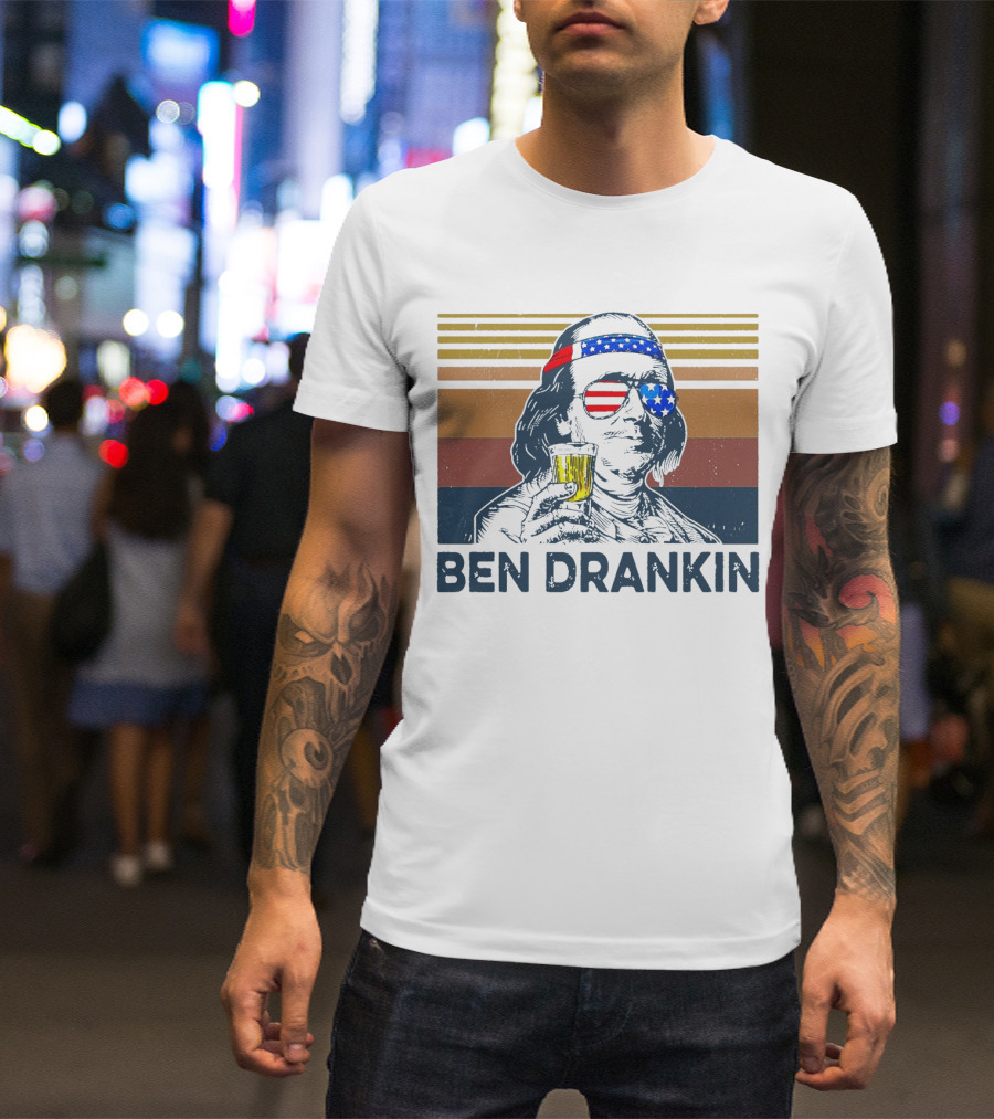 Ben Drankin Vintage Patriotic Sunglasses And Beer T-Shirt