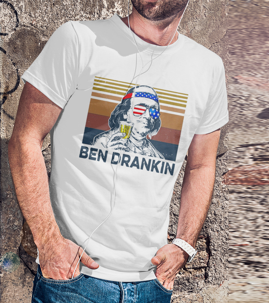 Ben Drankin Vintage Patriotic Sunglasses And Beer T-Shirt