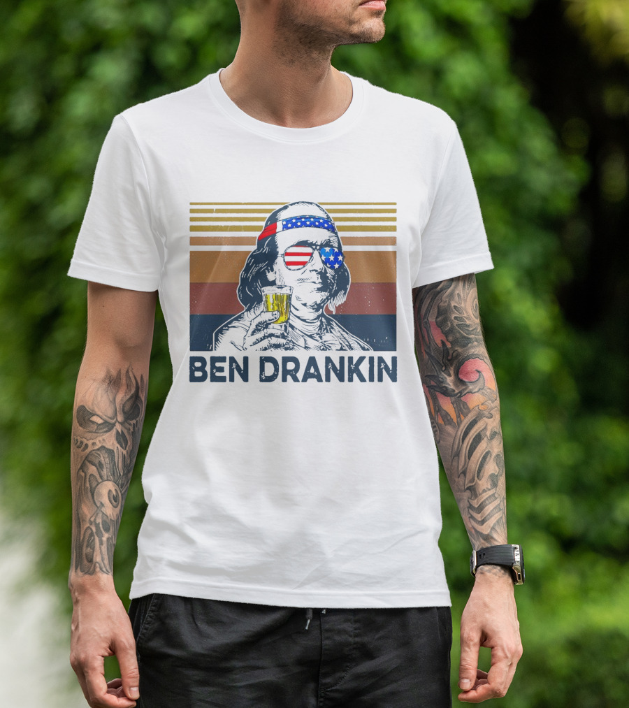 Ben Drankin Vintage Patriotic Sunglasses And Beer T-Shirt