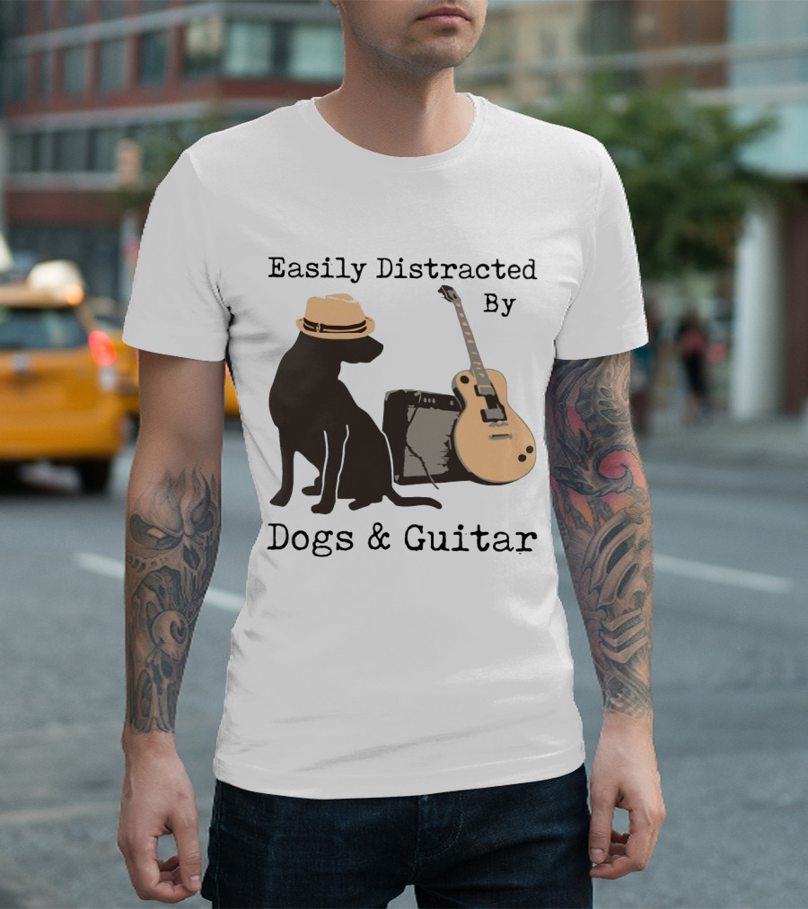 Easily Distracted By Dogs And Guitar Hat And Amplifier T-Shirt
