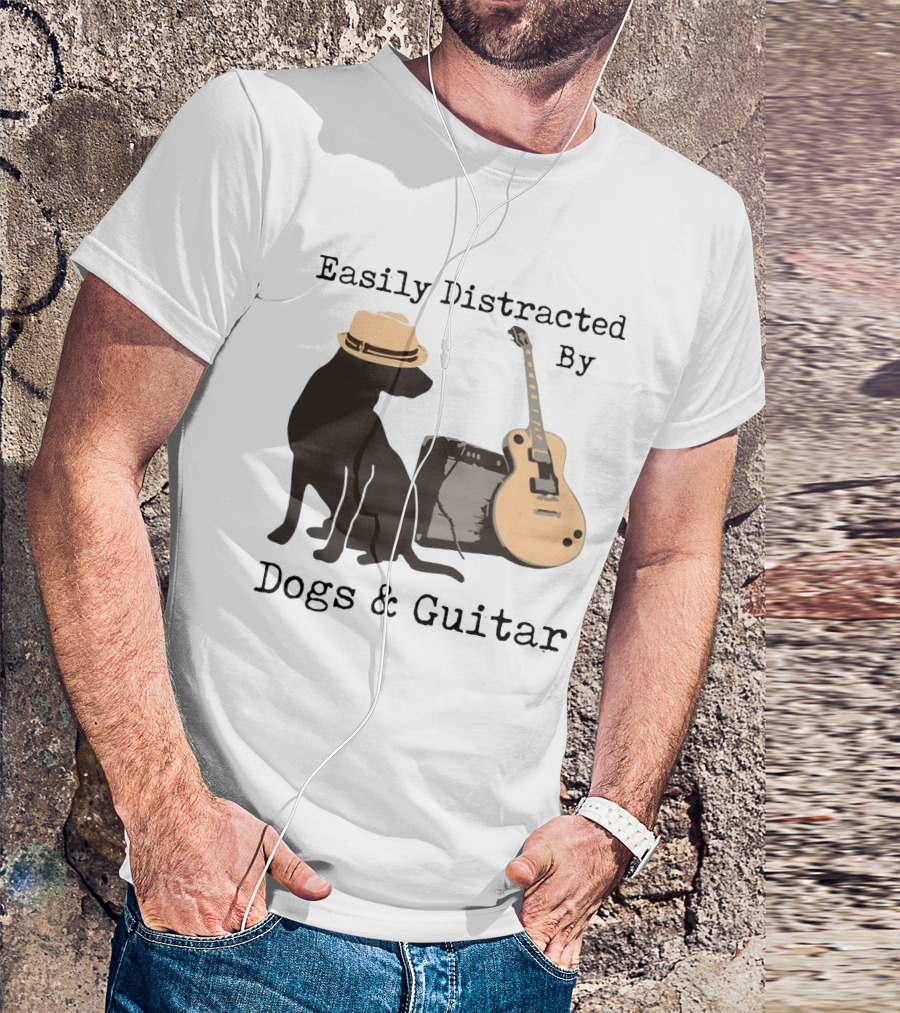 Easily Distracted By Dogs And Guitar Hat And Amplifier T-Shirt
