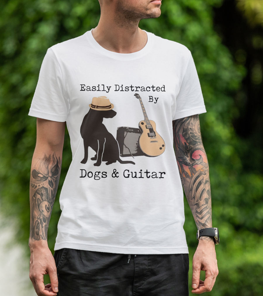 Easily Distracted By Dogs And Guitar Hat And Amplifier T-Shirt