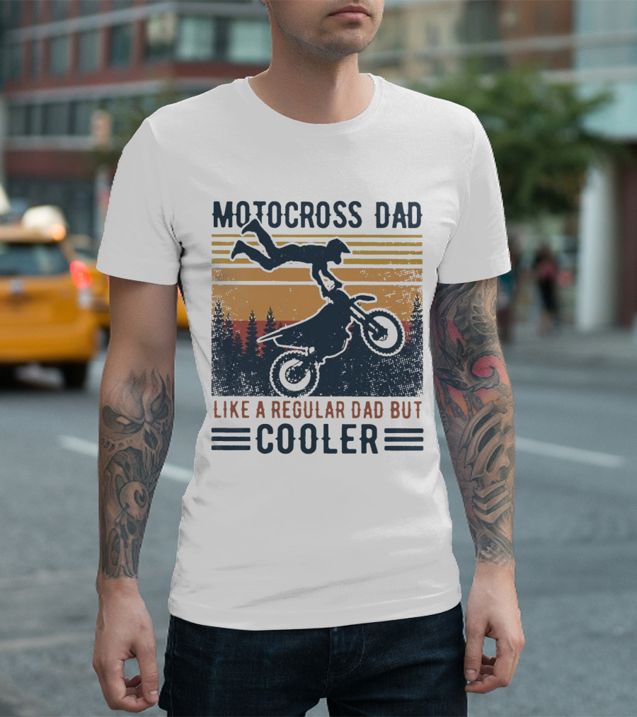Motocross Dad Like A Regular Dad But Cooler Vintage Sunset Forest Scene T-Shirt