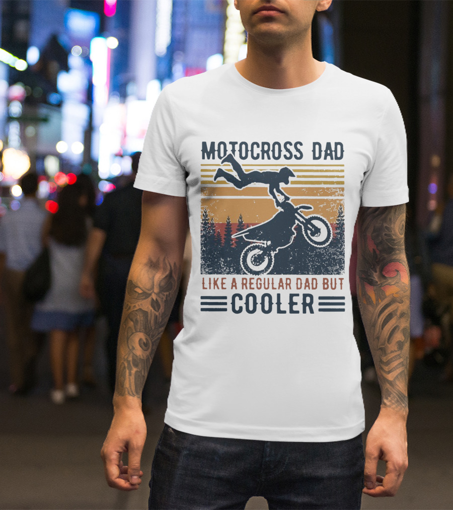 Motocross Dad Like A Regular Dad But Cooler Vintage Sunset Forest Scene T-Shirt