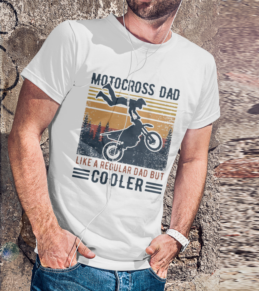 Motocross Dad Like A Regular Dad But Cooler Vintage Sunset Forest Scene T-Shirt