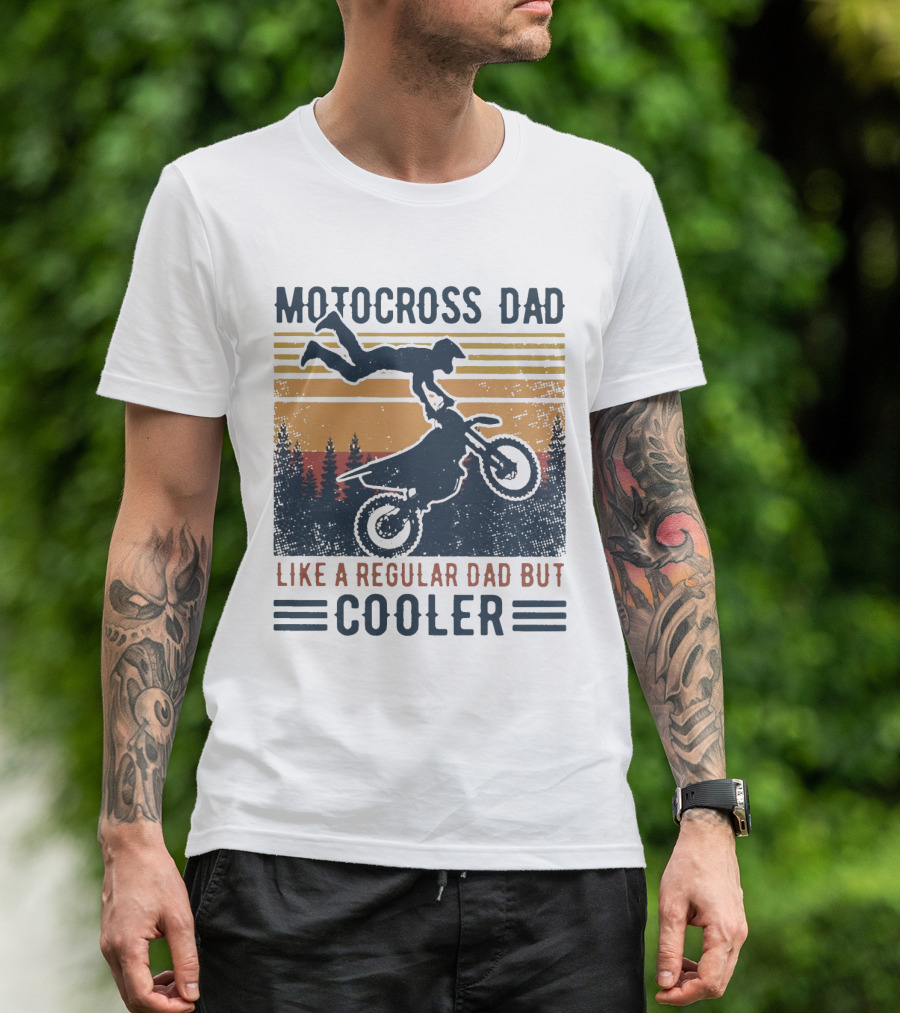 Motocross Dad Like A Regular Dad But Cooler Vintage Sunset Forest Scene T-Shirt