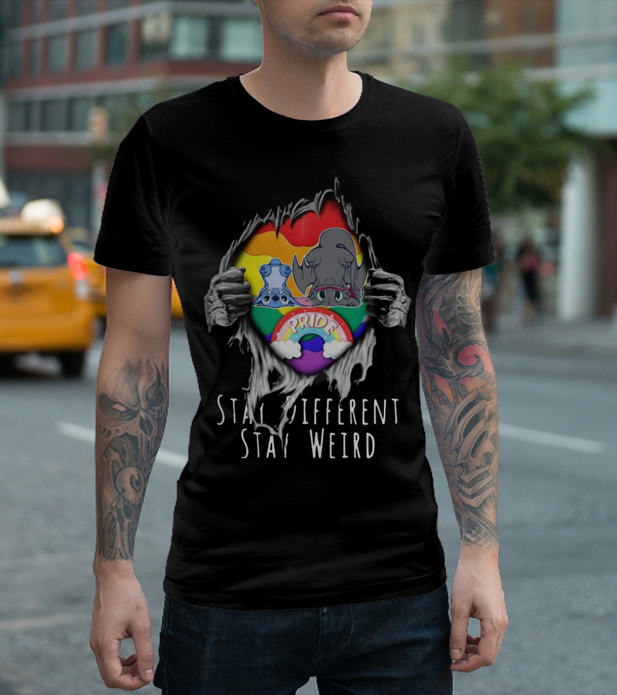 Stay Different Stay Weird Inside Me Stitch Night Fury Pride Heart T-Shirt