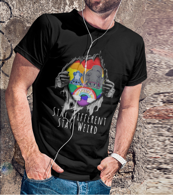 Stay Different Stay Weird Inside Me Stitch Night Fury Pride Heart T-Shirt
