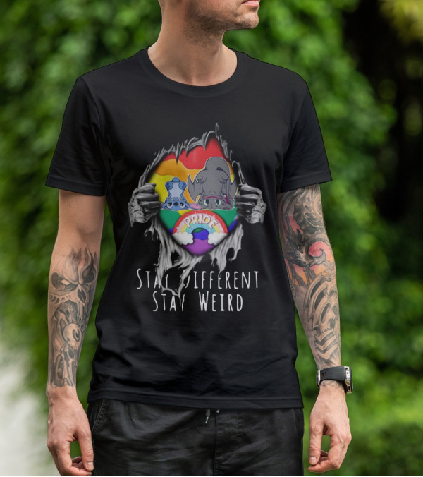 Stay Different Stay Weird Inside Me Stitch Night Fury Pride Heart T-Shirt