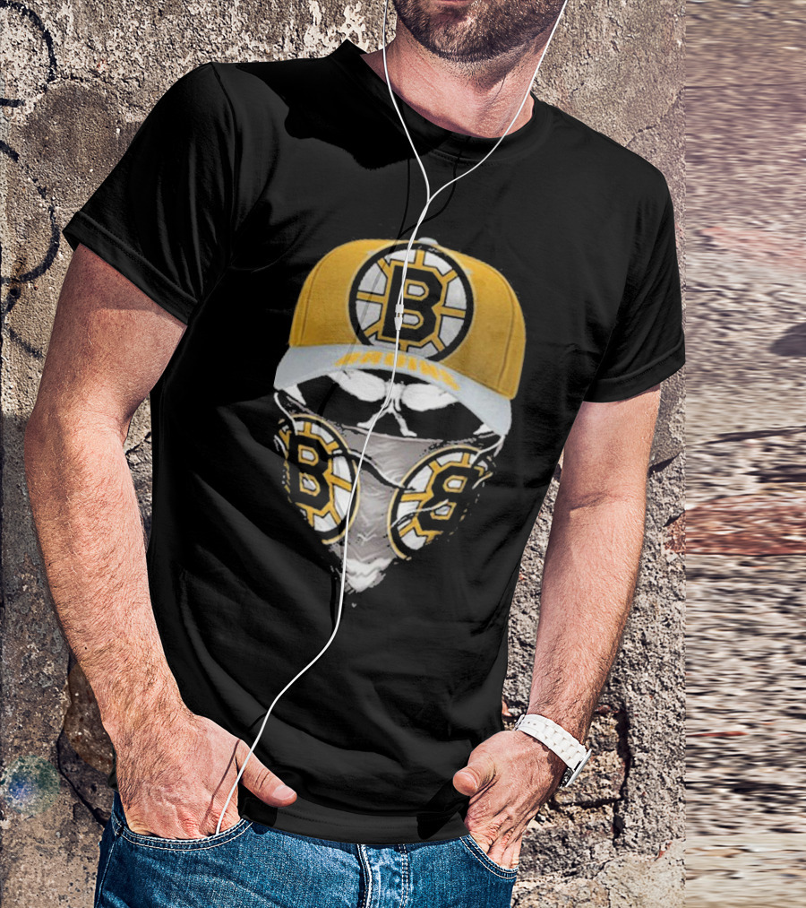 Boston Bruins Skull Mask And Hat T-Shirt