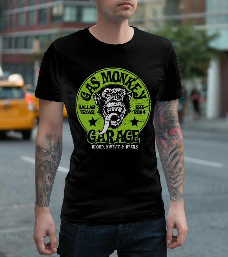 Gas Monkey Garage Dallas Texas EST 2004 Blood Sweat and Beers T-Shirt
