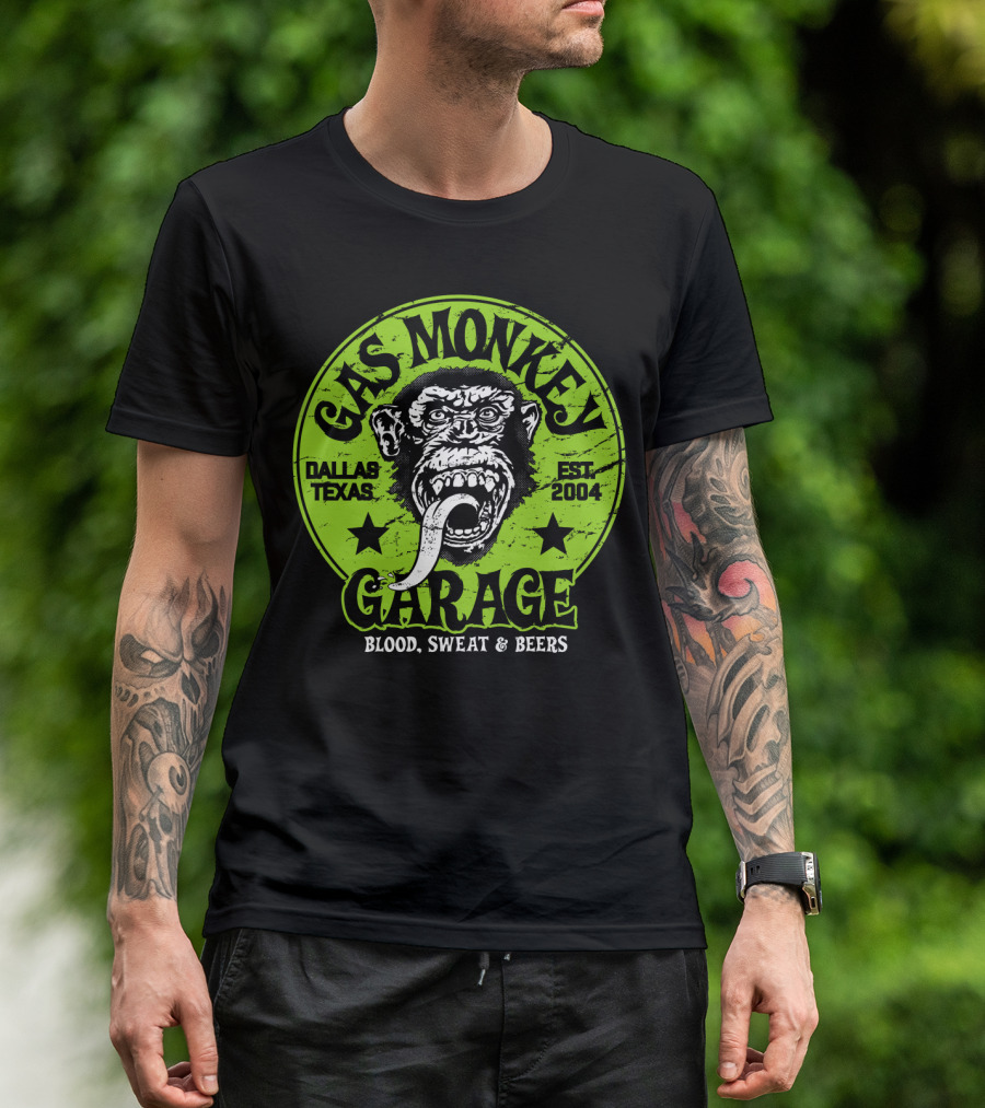 Gas Monkey Garage Dallas Texas EST 2004 Blood Sweat And Beers T-Shirt