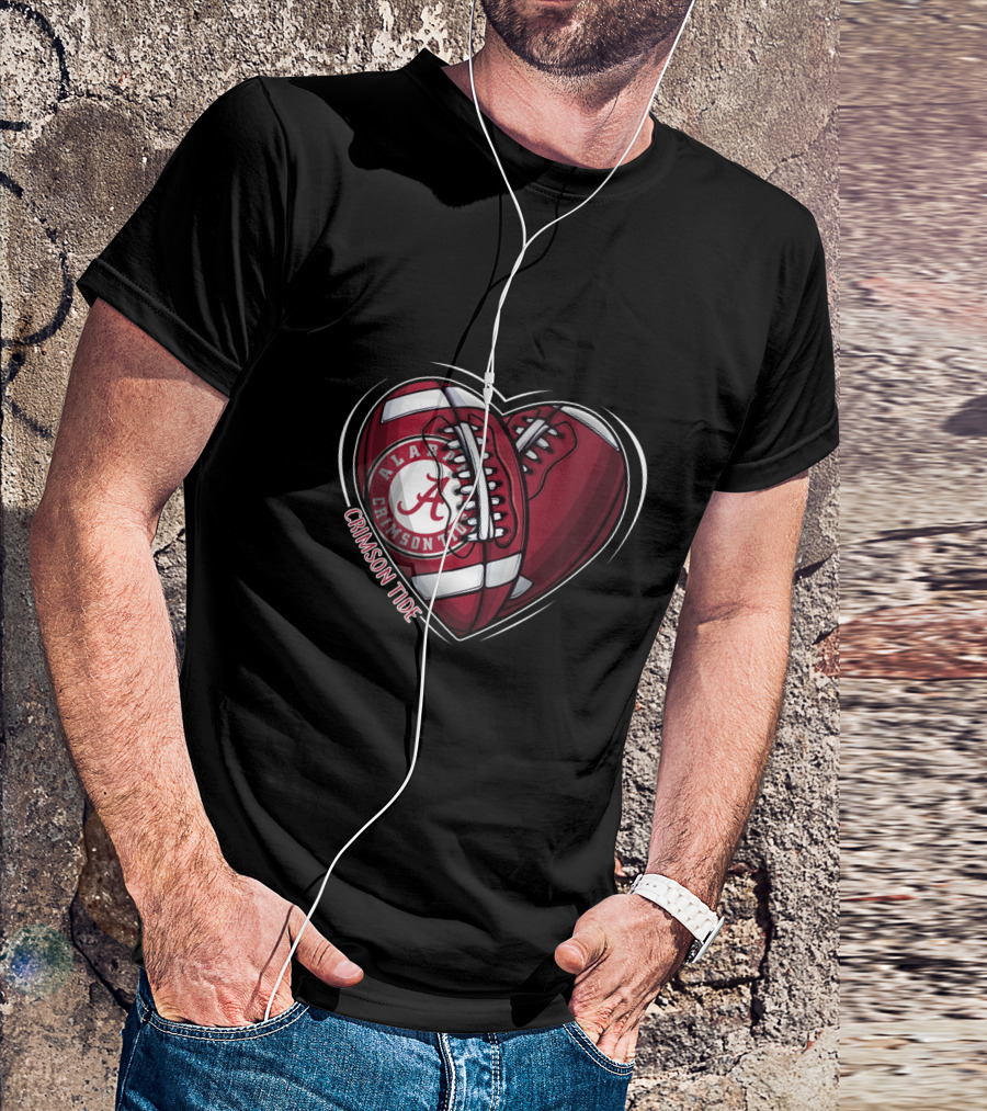 Ncaa Alabama Crimson Tide Heart Football Sneakers T-Shirt