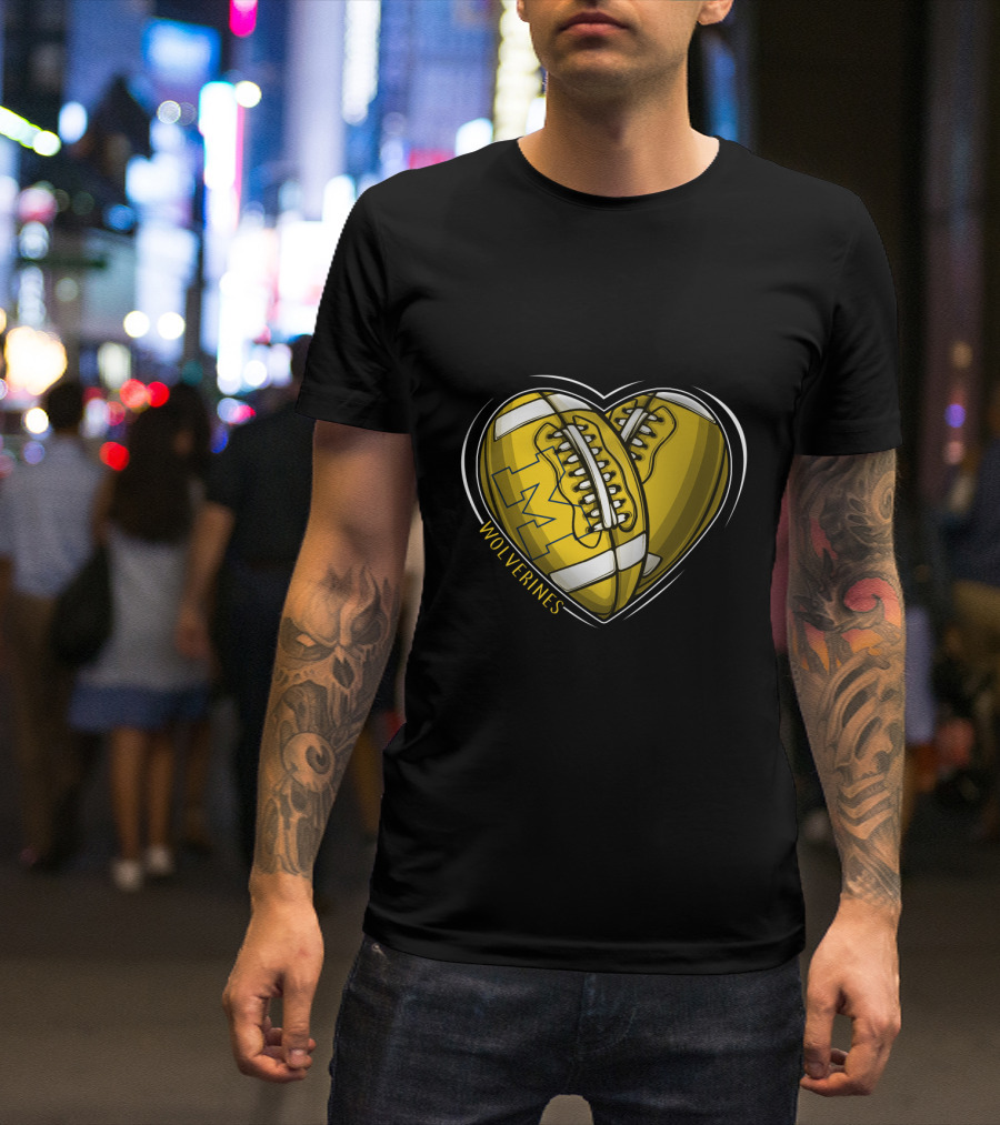 Michigan Wolverines Heart-Shaped Football T-Shirt