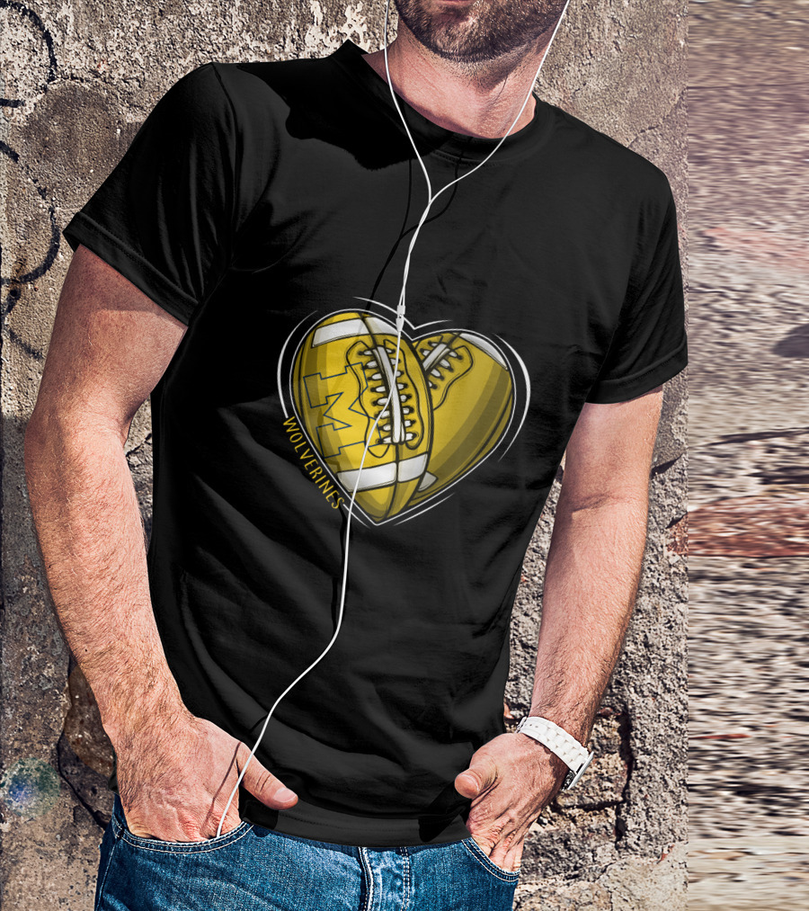 Michigan Wolverines Heart-Shaped Football T-Shirt