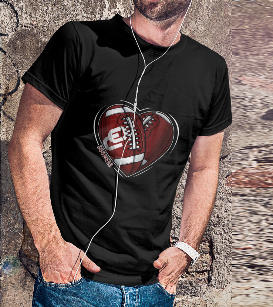 DH 90 NCAA Oklahoma Sooners Heart Football T-Shirt