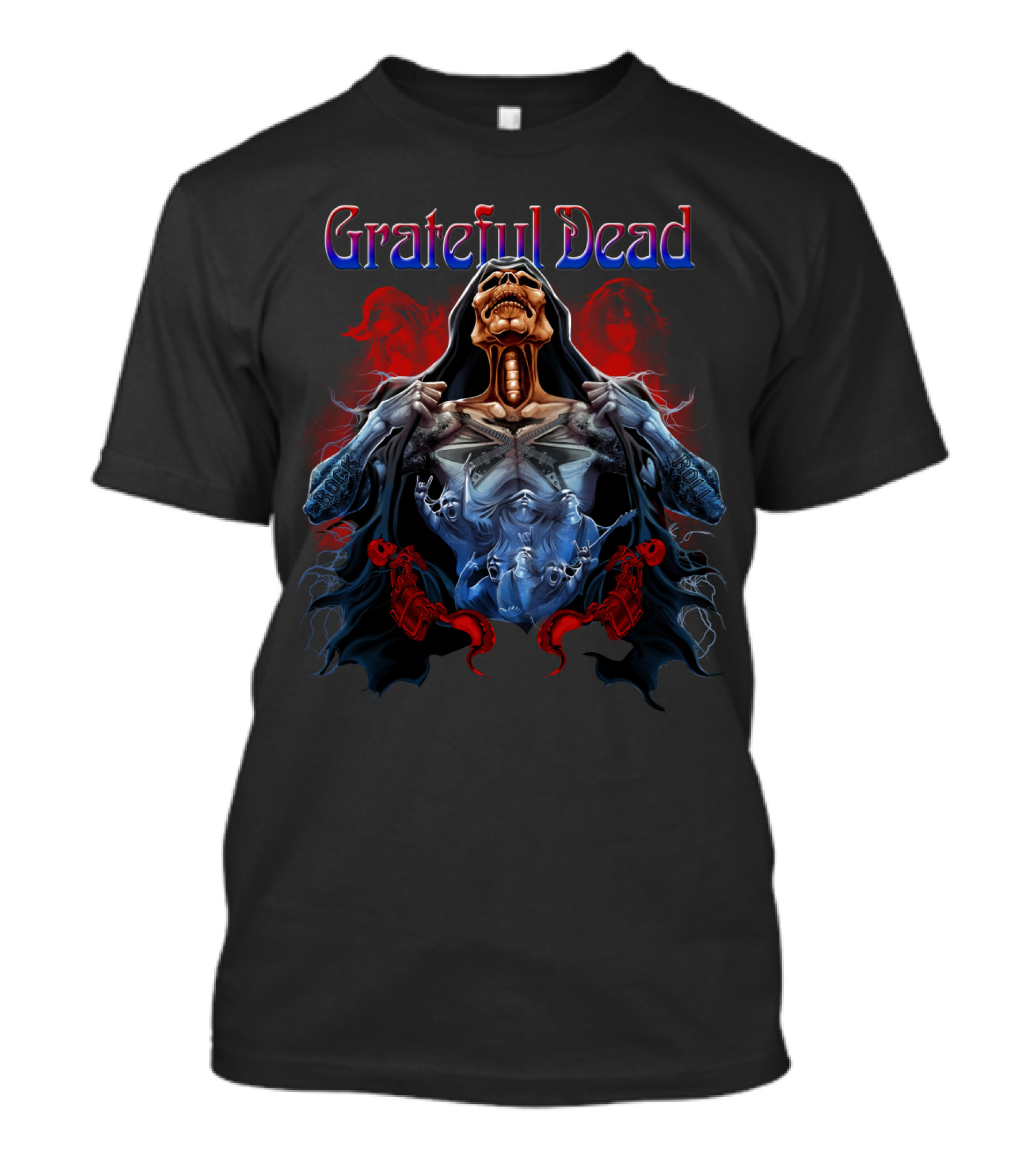 Grateful Dead Skeleton Artwork With Red And Blue T-Shirt