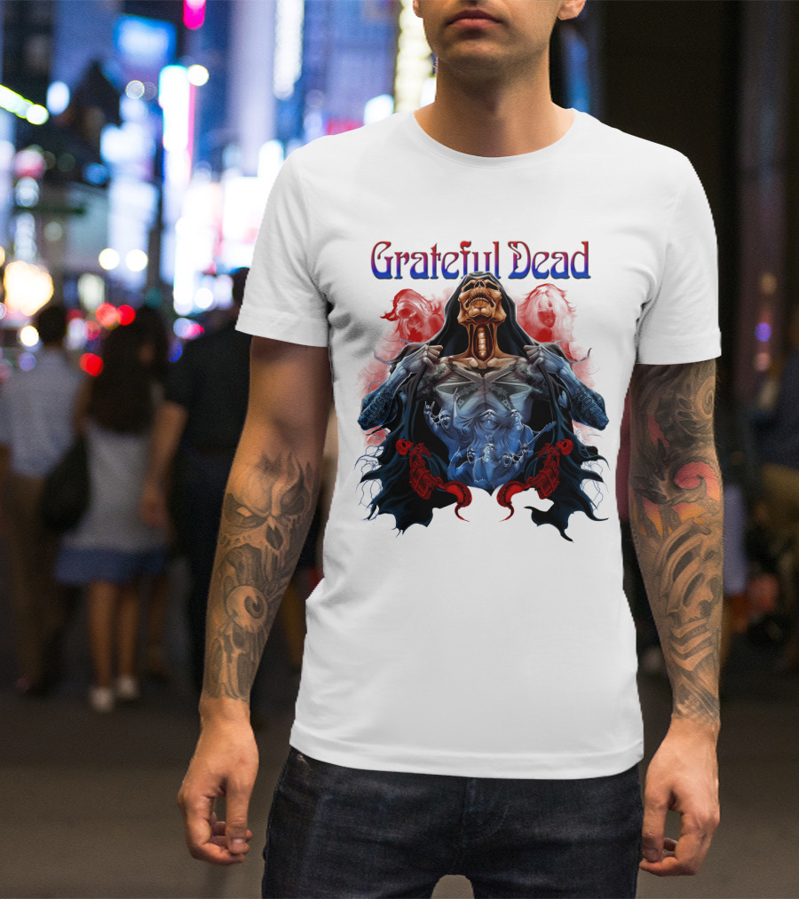Grateful Dead Skeleton Artwork With Red And Blue T-Shirt