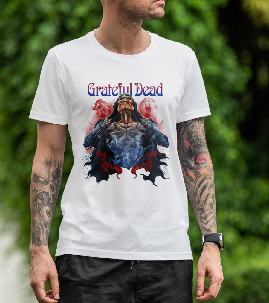 Grateful Dead Skeleton Artwork With Red And Blue T-Shirt