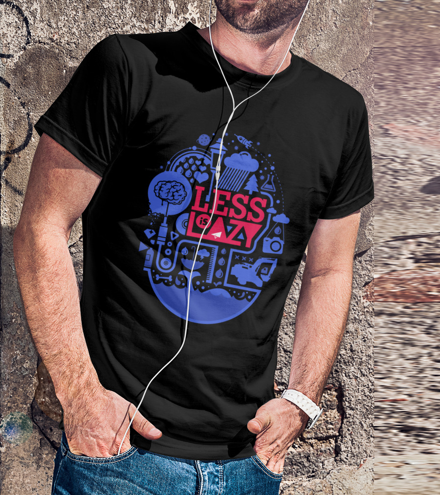 Less Is Lazy Creative Geometric Brain Motif With Lamp Rain Cloud Car Elements T-Shirt