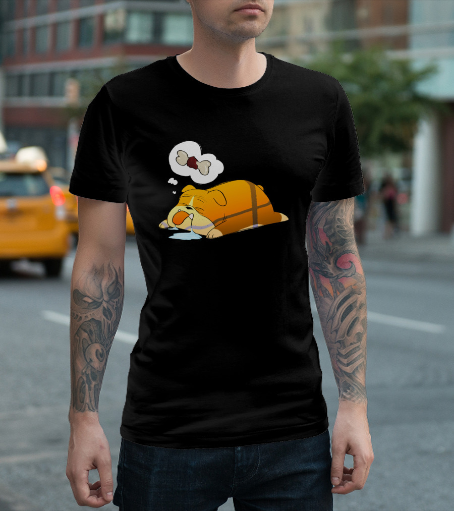 Dreaming Bulldog With Bone Thought Bubble And Sleeping Pose T-Shirt