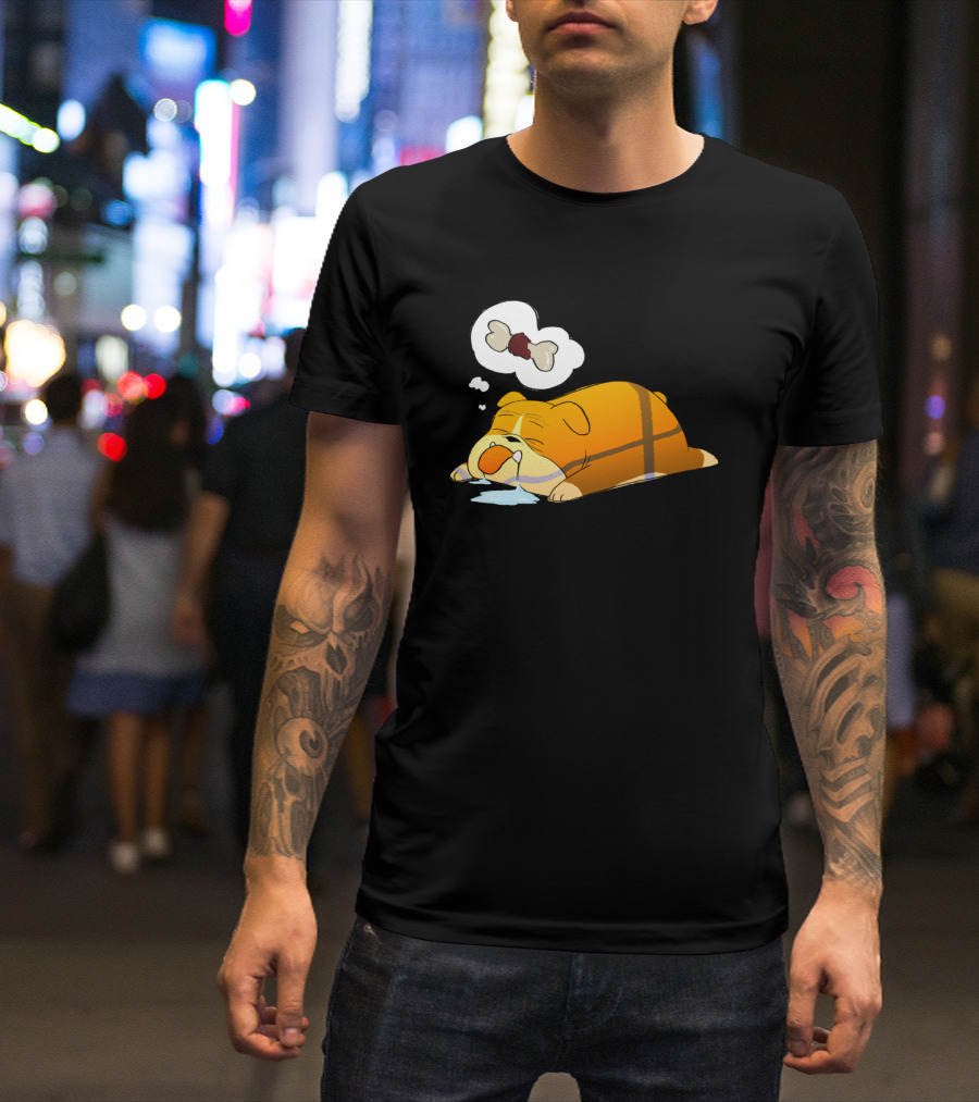 Dreaming Bulldog With Bone Thought Bubble And Sleeping Pose T-Shirt