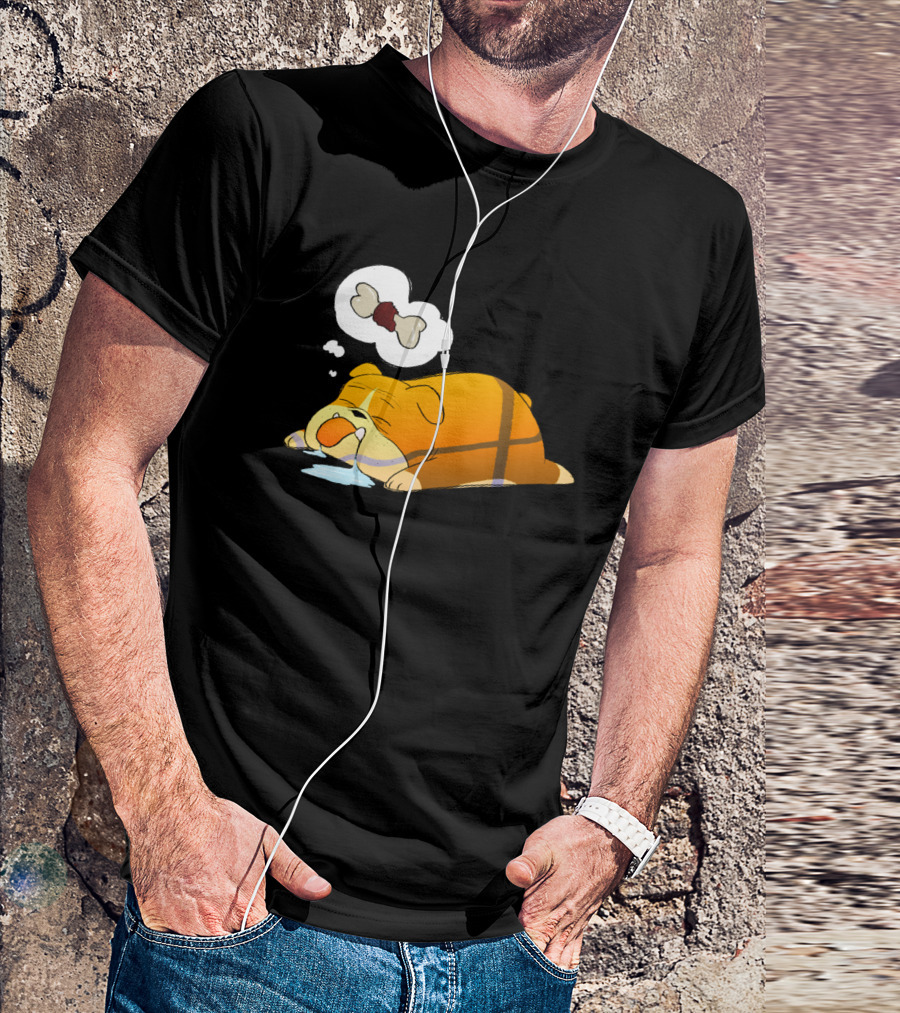 Dreaming Bulldog With Bone Thought Bubble And Sleeping Pose T-Shirt
