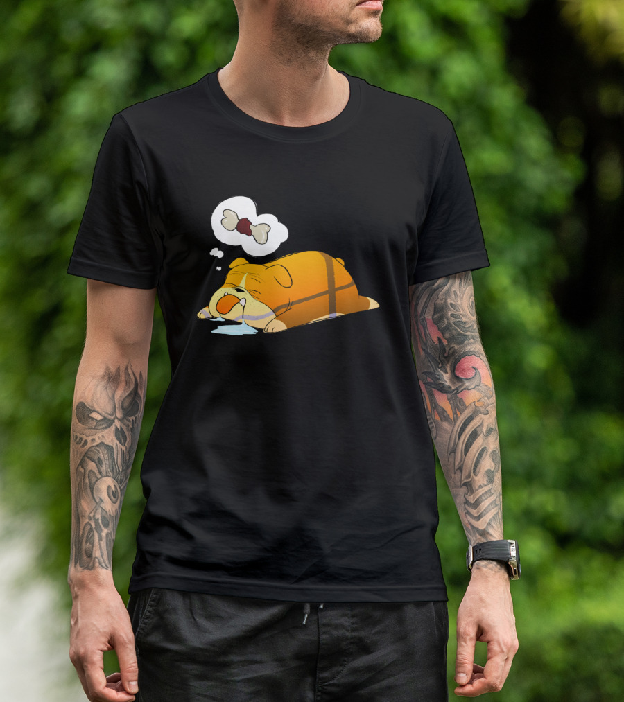 Dreaming Bulldog With Bone Thought Bubble And Sleeping Pose T-Shirt